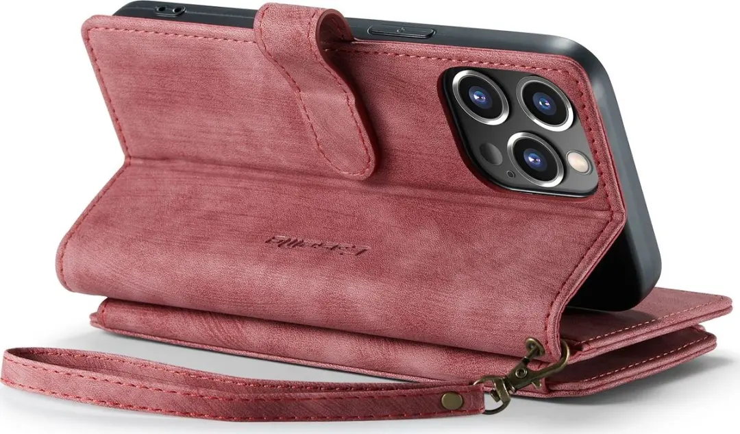Caseme Apple iPhone 14 Pro Max Bookcase Hoesje - Kunstleder - Rood - 10 Pasjes