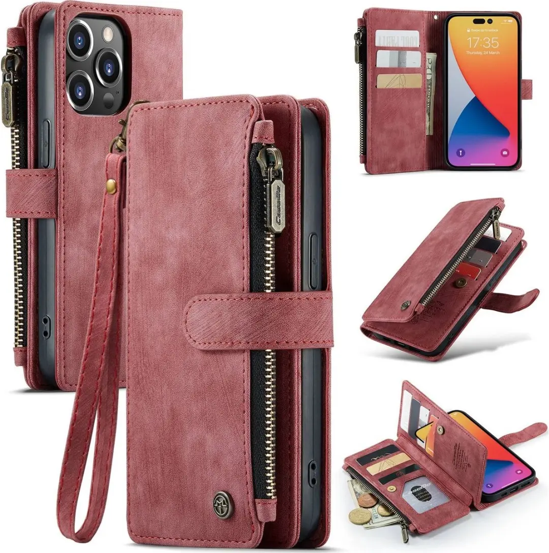 Caseme Apple iPhone 14 Pro Max Bookcase Hoesje - Kunstleder - Rood - 10 Pasjes - afbeelding 6 van 6