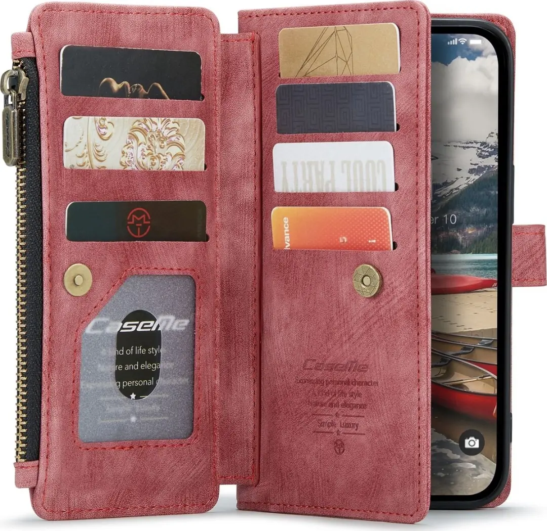 Caseme Apple iPhone 14 Pro Max Bookcase Hoesje - Kunstleder - Rood - 10 Pasjes