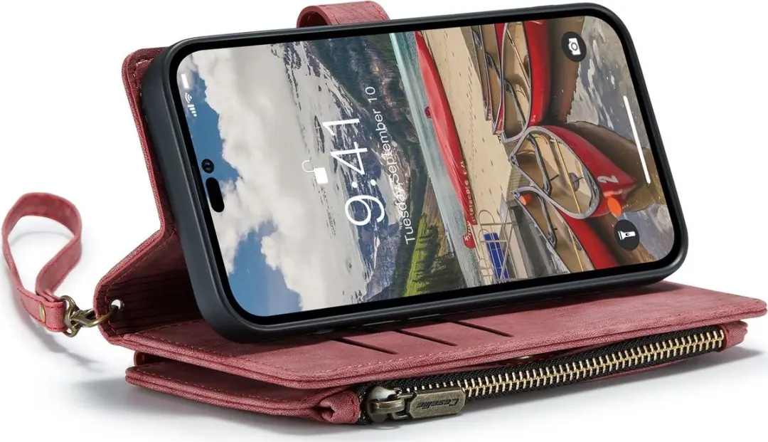 Caseme Apple iPhone 14 Pro Max Bookcase Hoesje - Kunstleder - Rood - 10 Pasjes