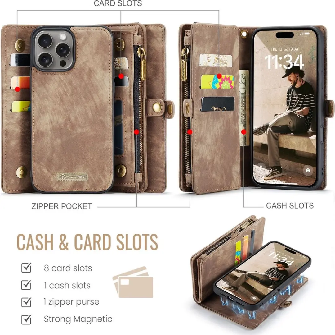 Caseme 008 Telefoonhoesje iPhone 16 Pro Max - 2in1 Bookcase Bruin
