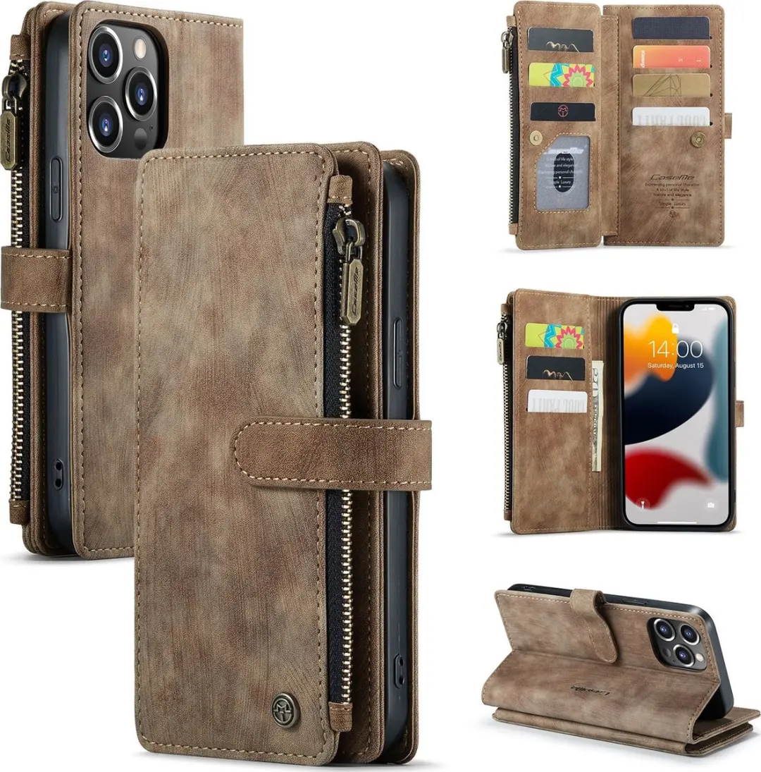 Caseme iPhone Billfold Lederen Hoes - 13 Kaartvakken - Bruin
