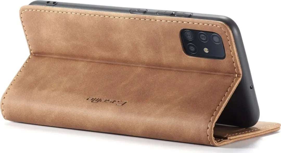 Caseme Samsung Galaxy A51 Bookcase Hoesje - Kunstleder Bruin - 2 Pasjes