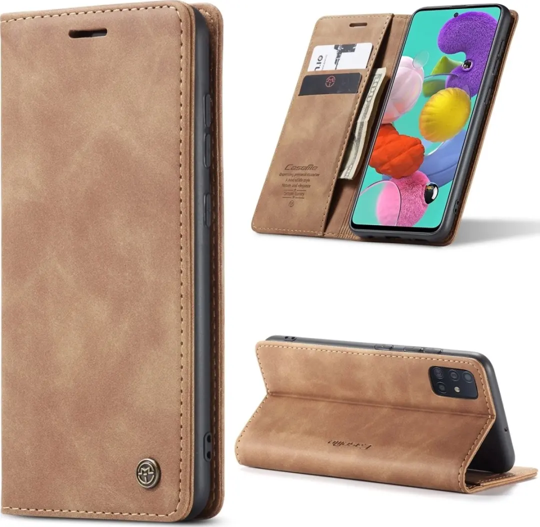 Caseme Samsung Galaxy A51 Bookcase Hoesje - Kunstleder Bruin - 2 Pasjes - afbeelding 6 van 6
