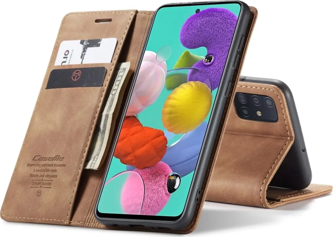 Caseme Samsung Galaxy A51 Bookcase Hoesje - Kunstleder Bruin - 2 Pasjes