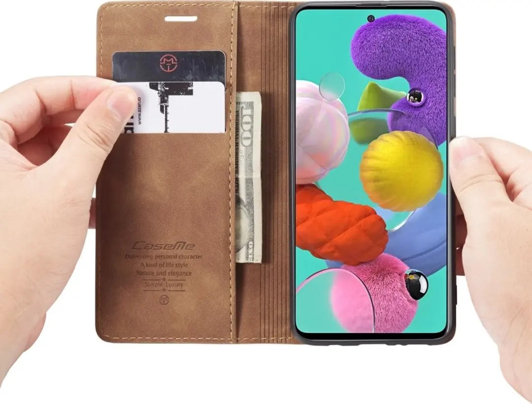 Caseme Samsung Galaxy A51 Bookcase Hoesje - Kunstleder Bruin - 2 Pasjes
