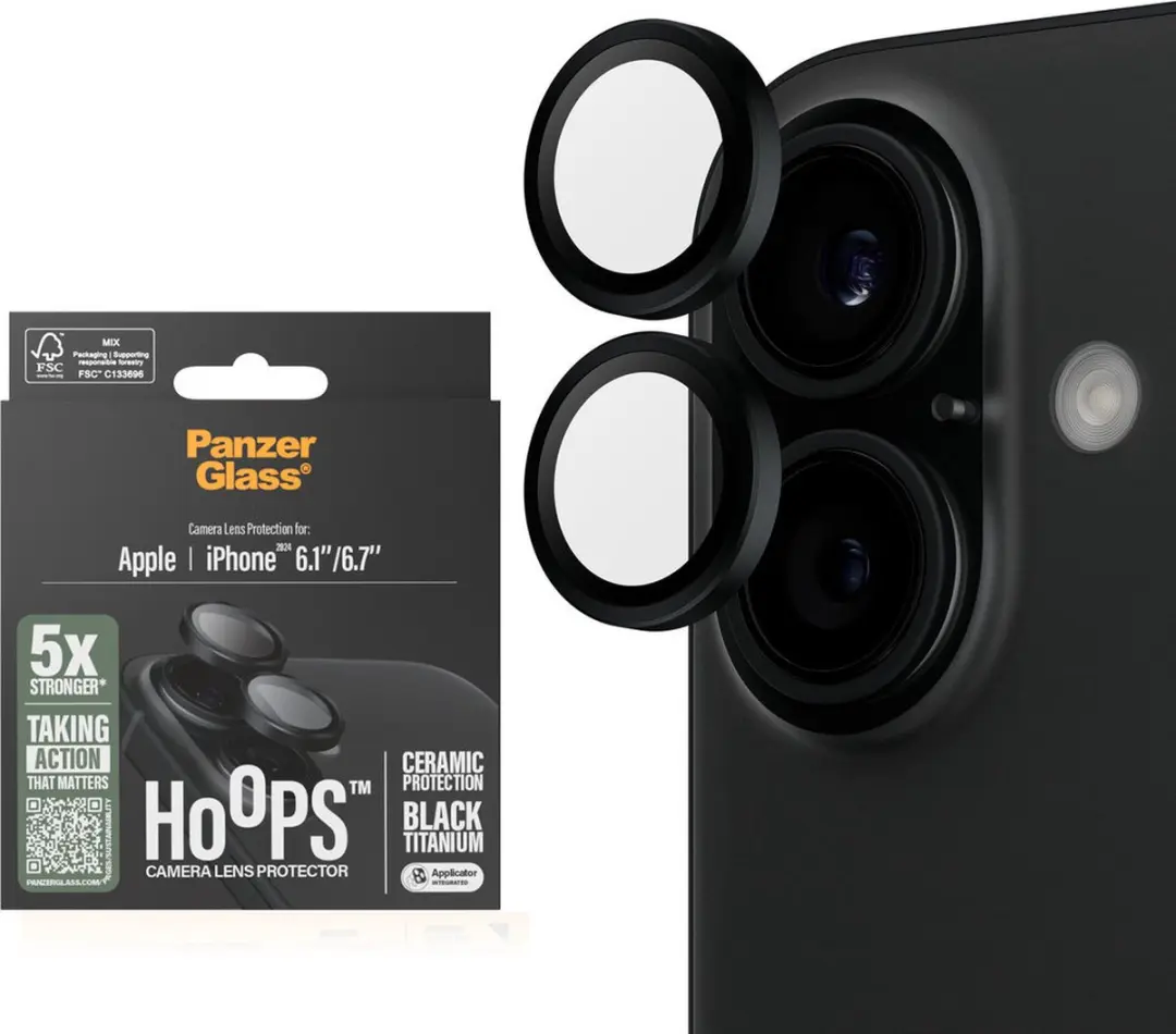PanzerGlass Ceramic Hoops iPhone 16 Plus Camera Lens Protector - Case Friendly