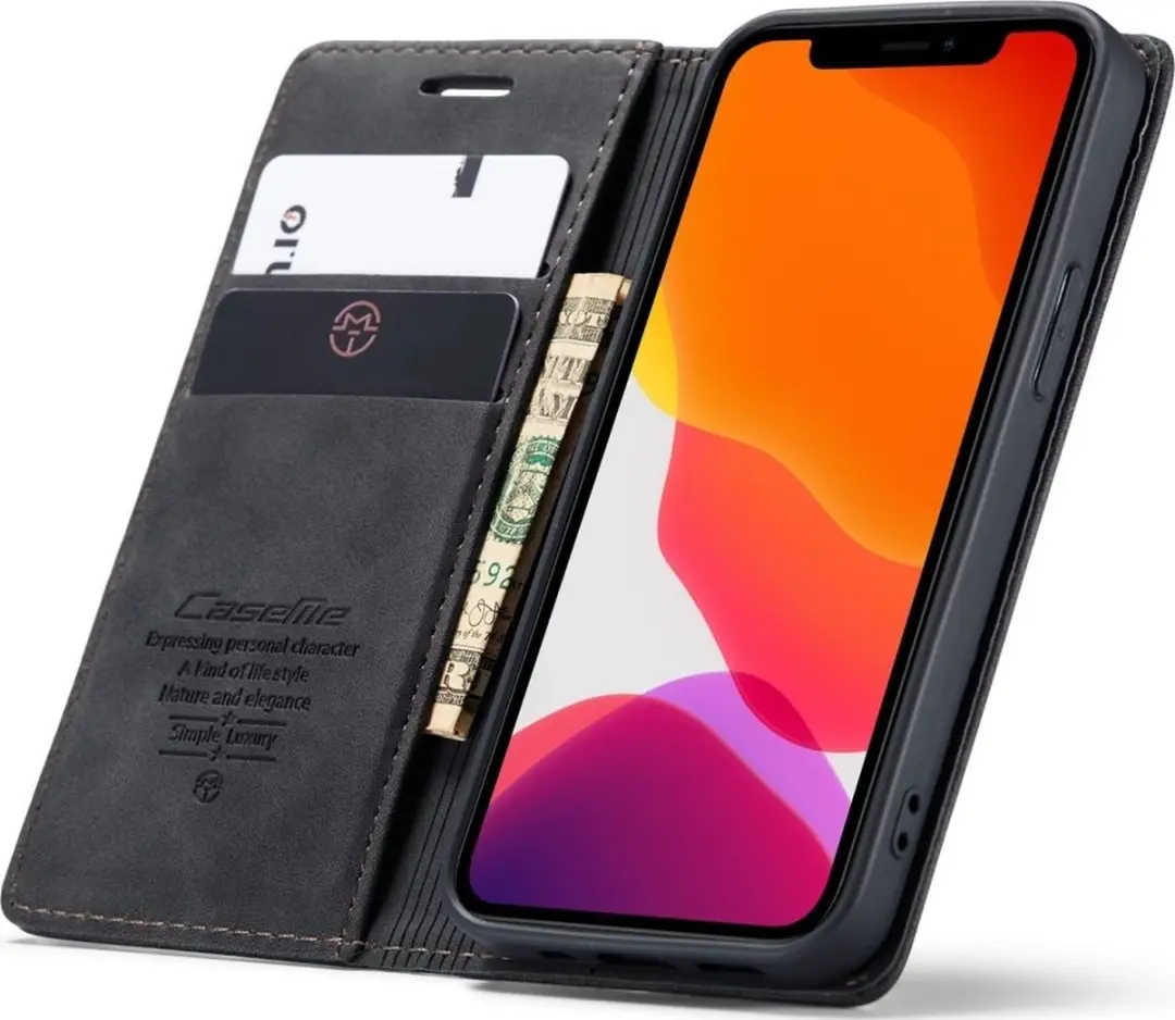 Caseme 013 Bookcase Portemonnee - iPhone 12 Mini - 2 Pasjes - Zwart