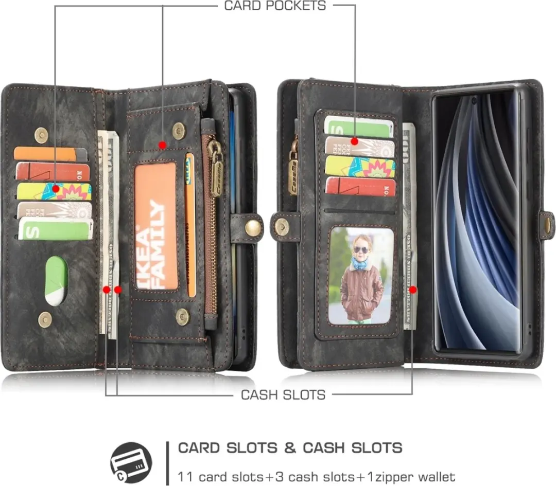 Caseme 008 Telefoonhoesje Samsung Galaxy Note 20 - 2in1 Bookcase Portemonnee - 8 Pasjes - Zwart - afbeelding 6 van 6