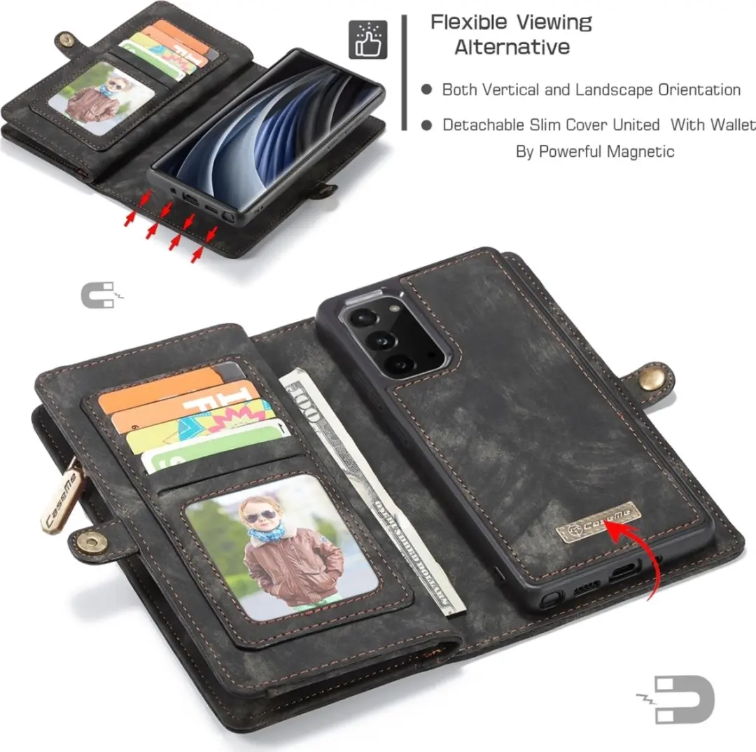 Caseme 008 Telefoonhoesje Samsung Galaxy Note 20 - 2in1 Bookcase Portemonnee - 8 Pasjes - Zwart