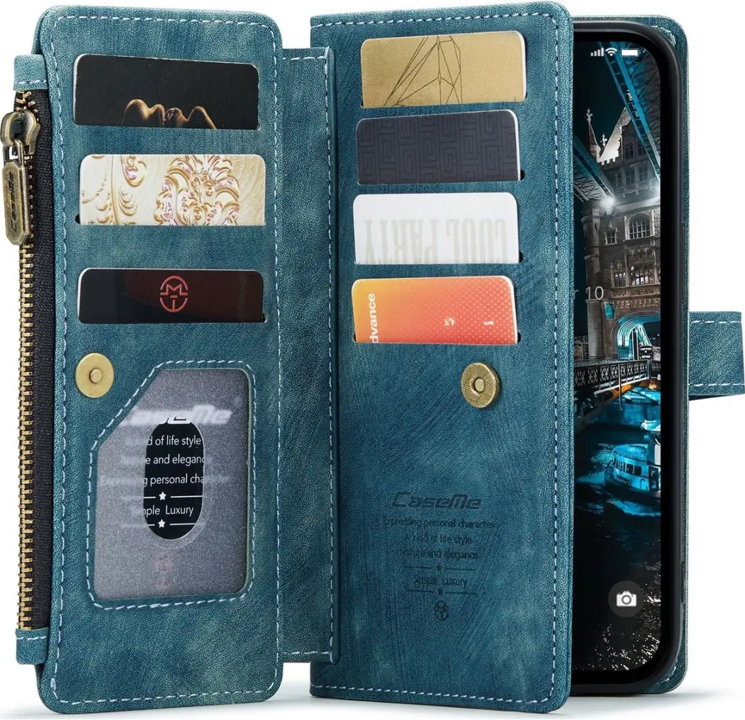 Caseme C30 Bookcase Portemonnee iPhone 14 Plus - 10 Pasjes - Blauw