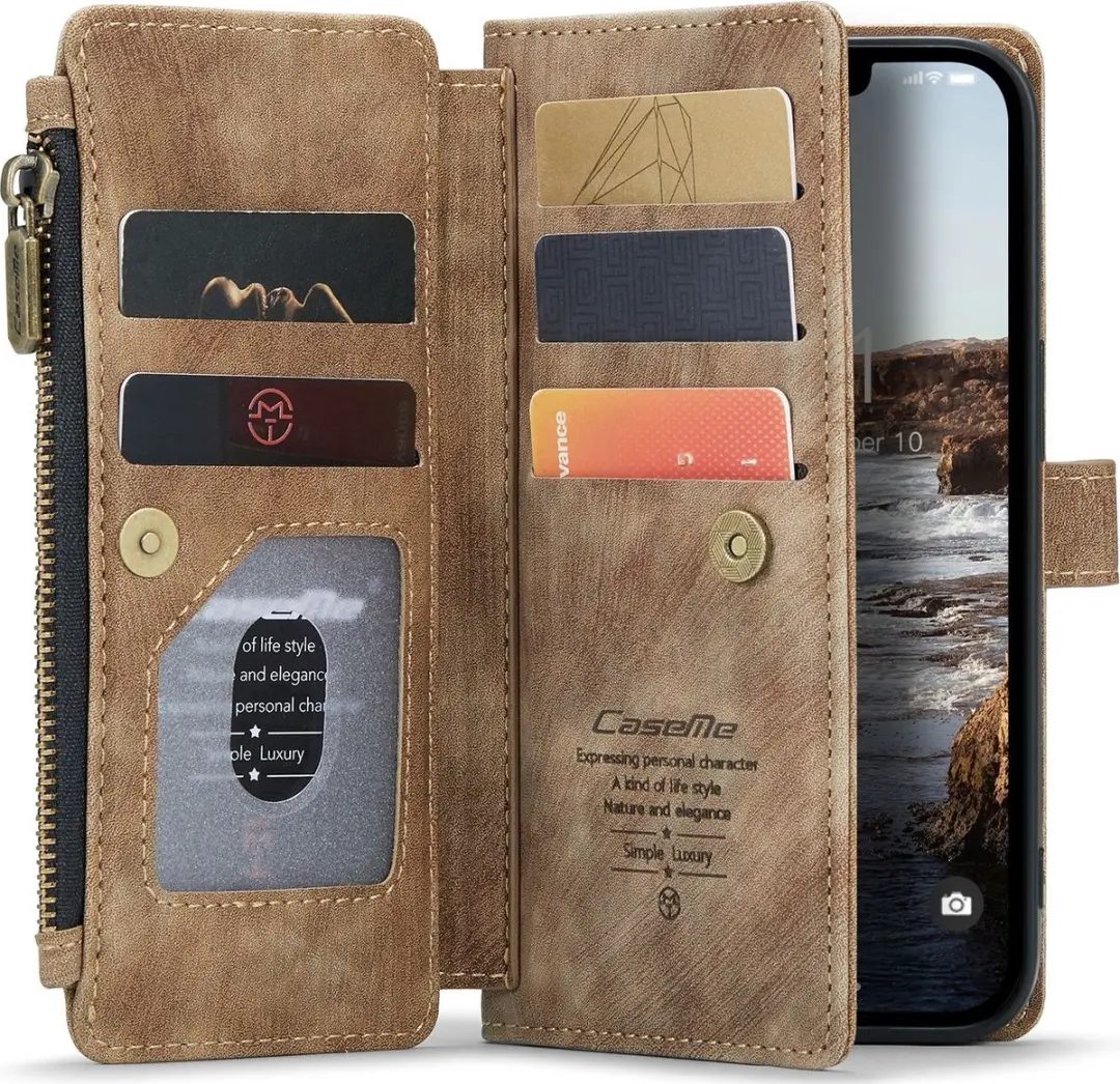 Caseme C30 Bookcase Portemonnee - iPhone 14 - 7 Pasjes - Bruin