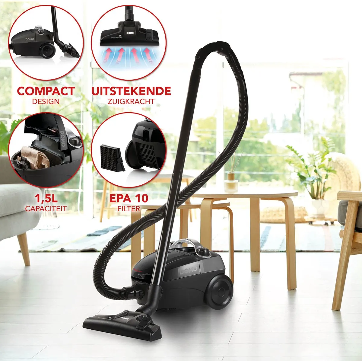 Domo DO1033S Stofzuiger met zak - 450W - 1,5L - Zwart