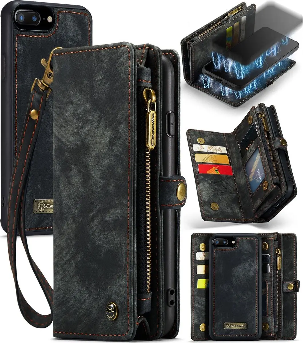 Caseme 008 Telefoonhoesje iPhone 7 Plus - 2in1 Bookcase Zwart