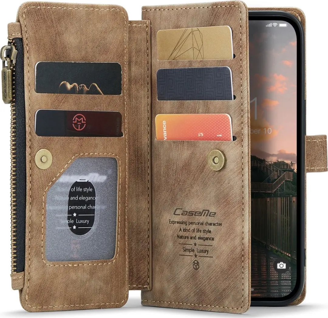 Caseme C30 Bookcase Portemonnee - iPhone 14 Pro - 7 Pasjes - Bruin