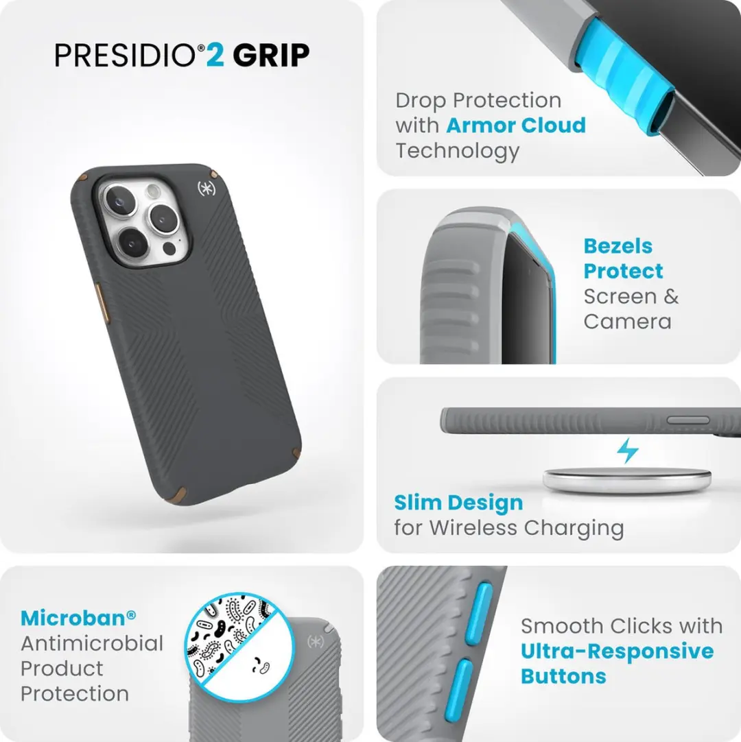 Speck Presidio2 Grip iPhone 15 Pro Hoesje - Grijs