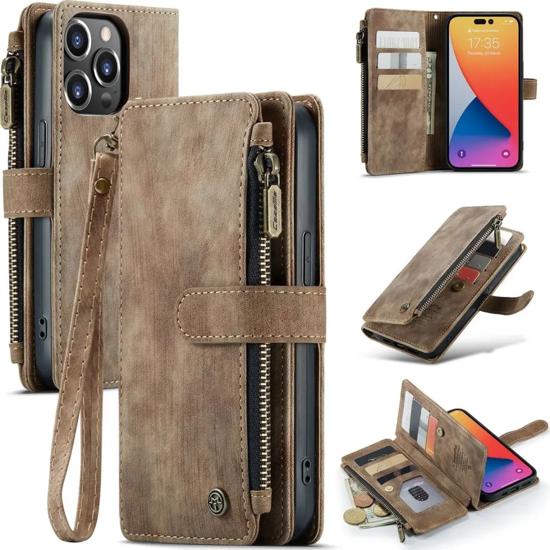 Caseme Apple iPhone 14 Pro Max Bookcase Hoesje - Bruin - 10 Pasjes - afbeelding 6 van 6