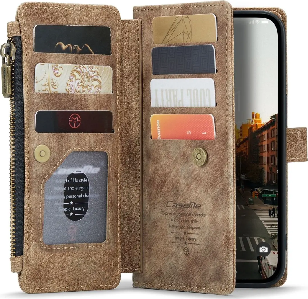Caseme Apple iPhone 14 Pro Max Bookcase Hoesje - Bruin - 10 Pasjes