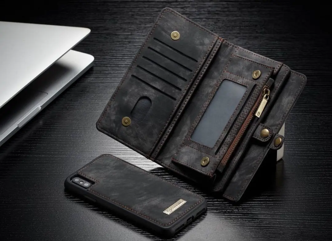 Caseme CSM-8134 Lederen Portemonnee Hoesje - Apple iPhone Xs - 8 Pasjes - Zwart