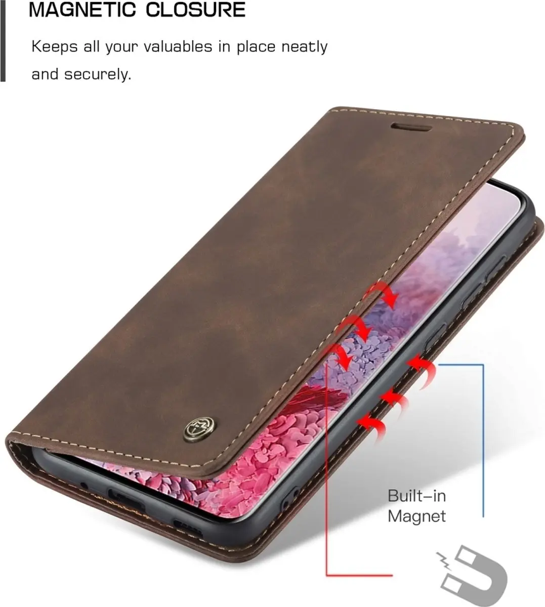 Caseme Samsung Galaxy S20 Bookcase Hoesje - Bruin - 2 Pasjes
