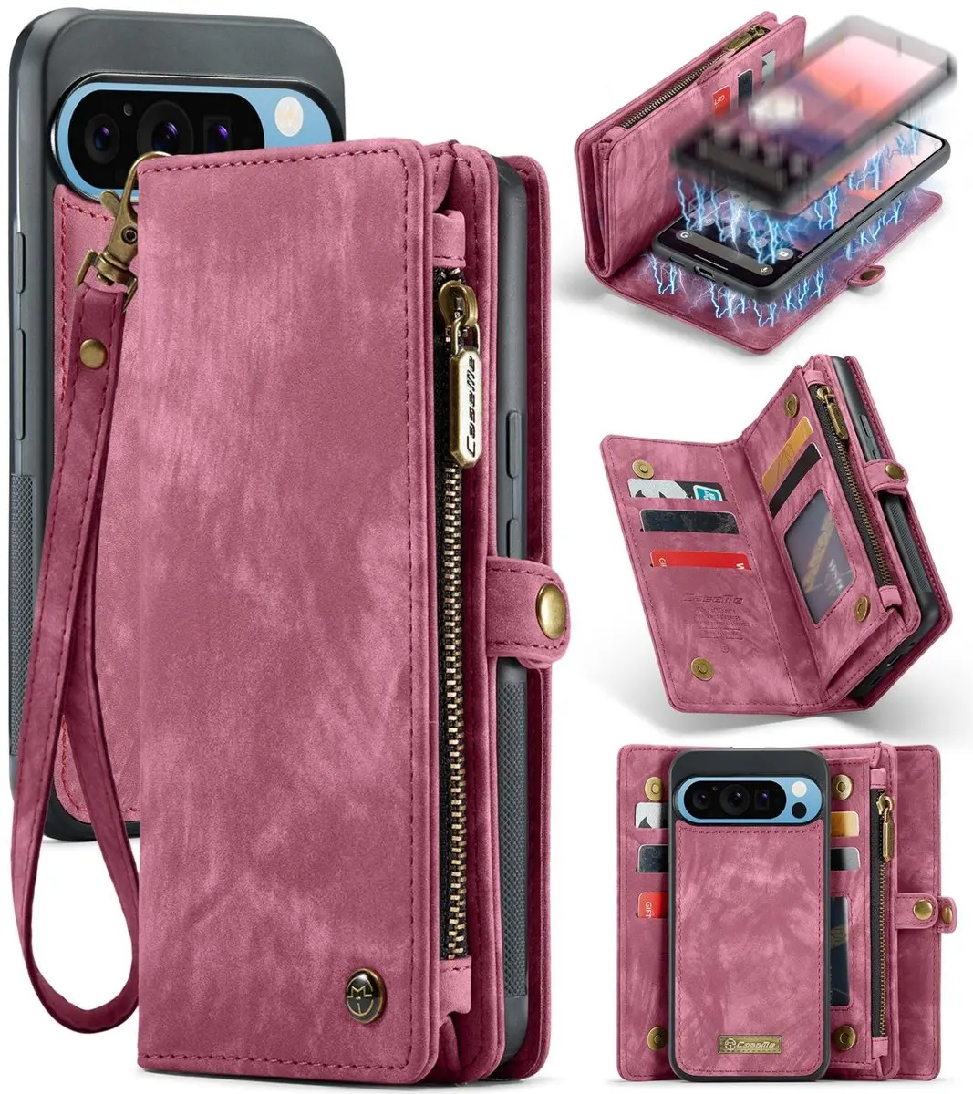 Caseme 008 Telefoonhoesje Google Pixel 9 Pro XL - 2in1 Bookcase Portemonnee Rood