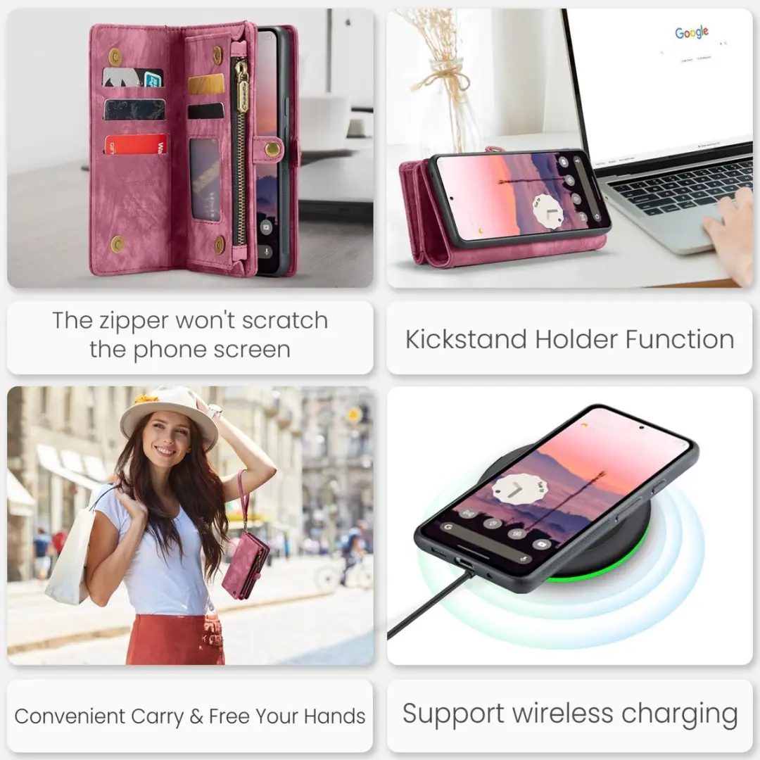 Caseme 008 Telefoonhoesje Google Pixel 9 Pro XL - 2in1 Bookcase Portemonnee Rood