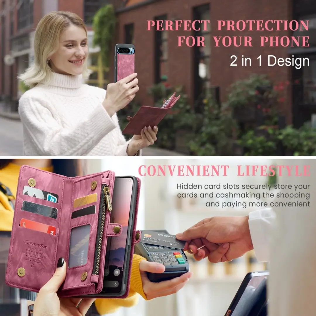 Caseme 008 Telefoonhoesje Google Pixel 9 Pro XL - 2in1 Bookcase Portemonnee Rood
