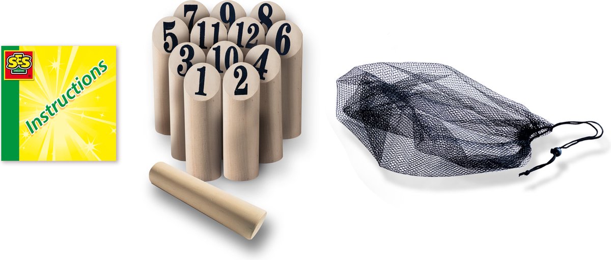 SES - Finntoss - Fins kegelen original - echt houten onderdelen - in handige bewaartas - Familiespel - Buiten Spelen - Kegelen - Hout