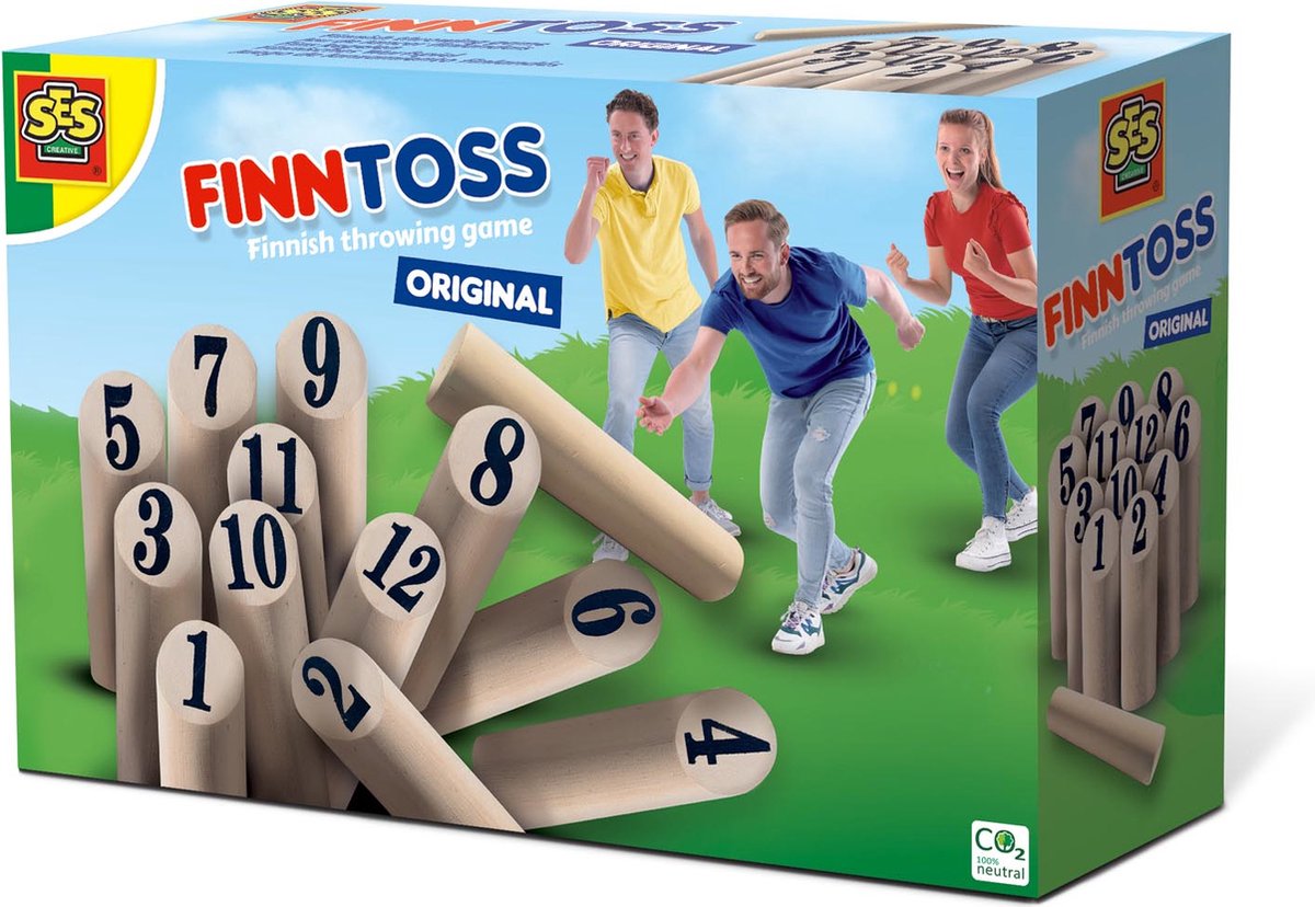 SES - Finntoss - Fins kegelen original - echt houten onderdelen - in handige bewaartas - Familiespel - Buiten Spelen - Kegelen - Hout