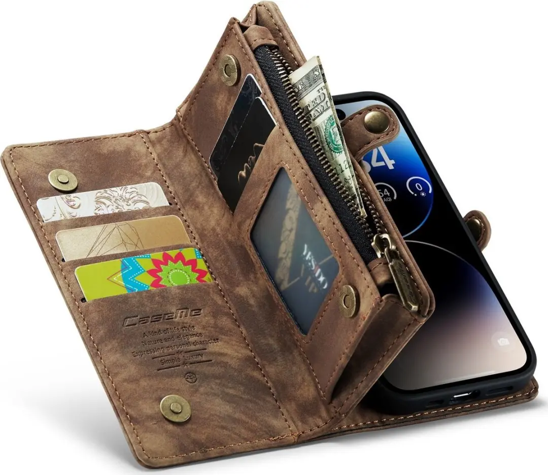 Caseme 008 Telefoonhoesje iPhone 14 Pro - 2in1 Bookcase Bruin