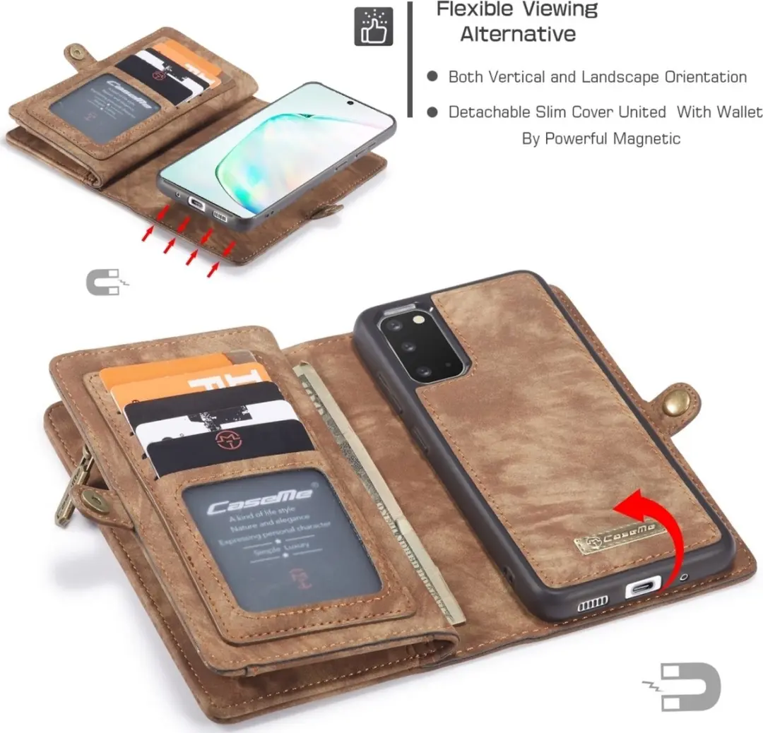 Caseme 008 Telefoonhoesje Samsung Galaxy S20 - 2in1 Bookcase Portemonnee Bruin