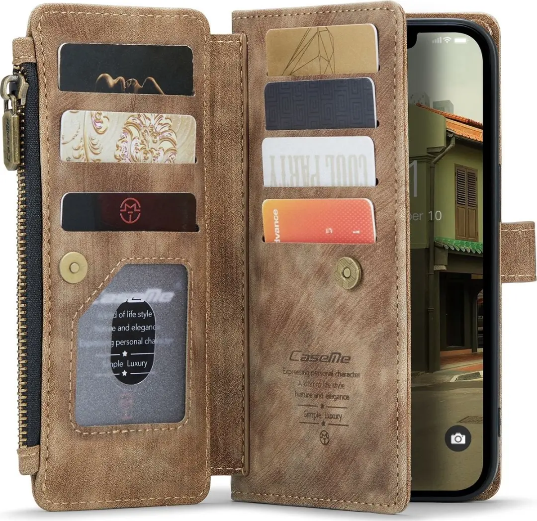Caseme C30 Bookcase Portemonnee iPhone 14 Plus - 10 Pasjes - Bruin