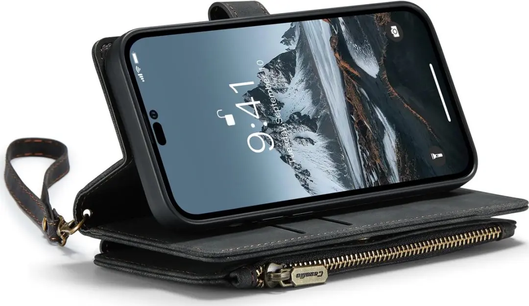 Caseme Apple iPhone 14 Pro Kunstlederen Bookcase Hoesje 11-8032597 - Zwart