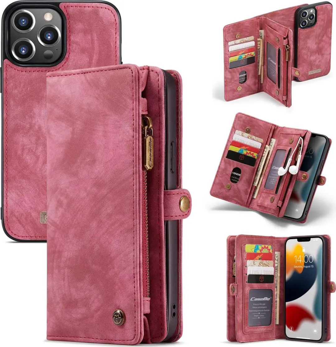 Caseme Luxe Wallet 2in1 Bookcase iPhone 13 Pro Max - 8 Pasjes - Rood - MPN 614527