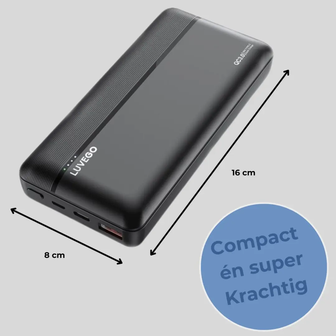 Luvego Powerbank 20000mAh - 20W QC 3.0 - 3x USB - Zwart