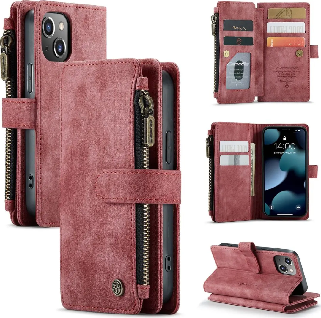 CaseMe iPhone SE/5s/5 Billfold Lederen Hoes - 13 Kaartvakken - Rood