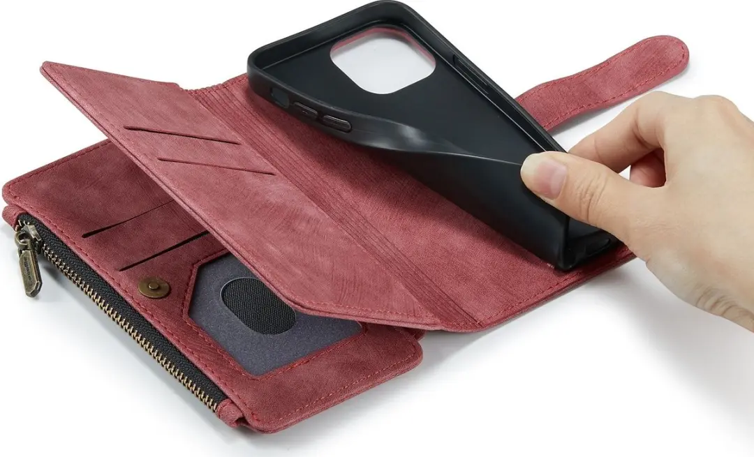 CaseMe iPhone SE/5s/5 Billfold Lederen Hoes - 13 Kaartvakken - Rood - afbeelding 6 van 6