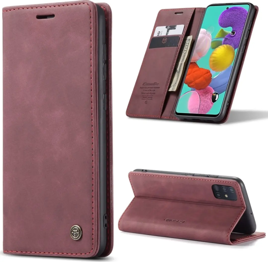 Caseme Samsung Galaxy A51 Kunstlederen Bookcase Hoesje - Rood - 2 Pasjes - afbeelding 6 van 6