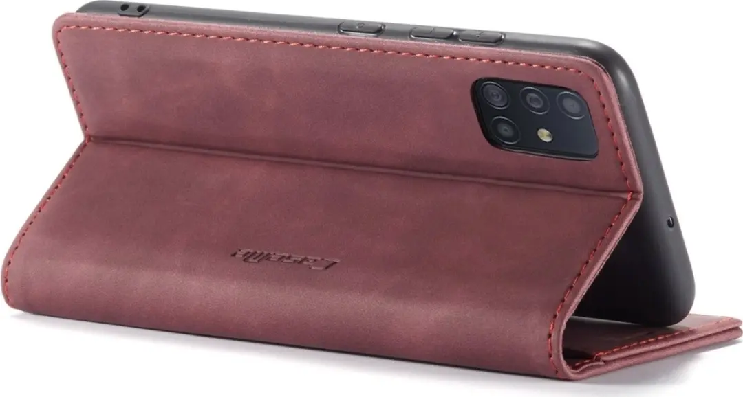 Caseme Samsung Galaxy A51 Kunstlederen Bookcase Hoesje - Rood - 2 Pasjes