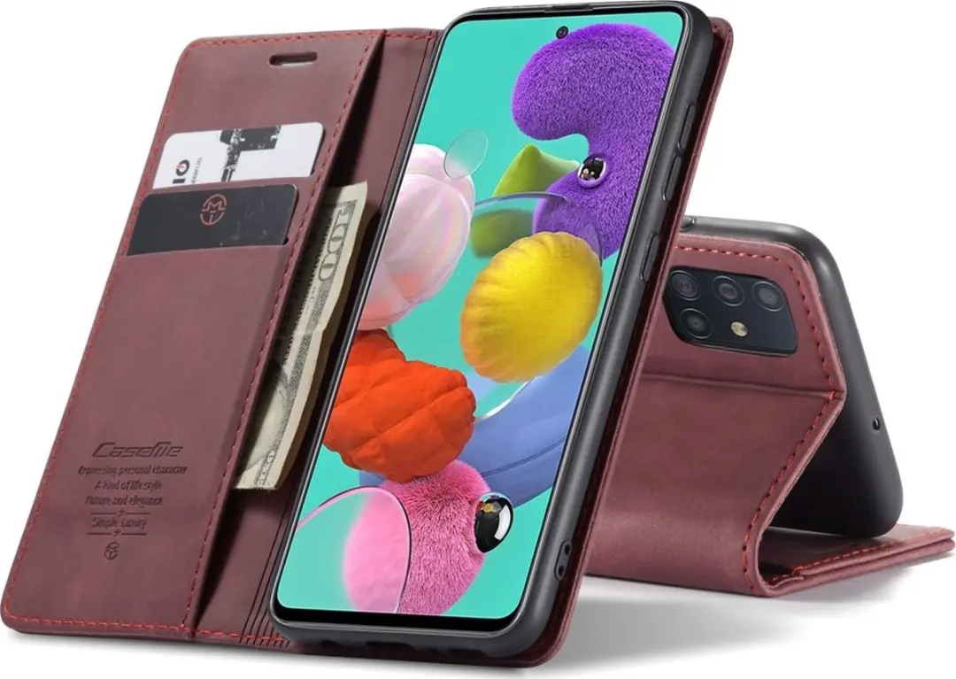 Caseme Samsung Galaxy A51 Kunstlederen Bookcase Hoesje - Rood - 2 Pasjes