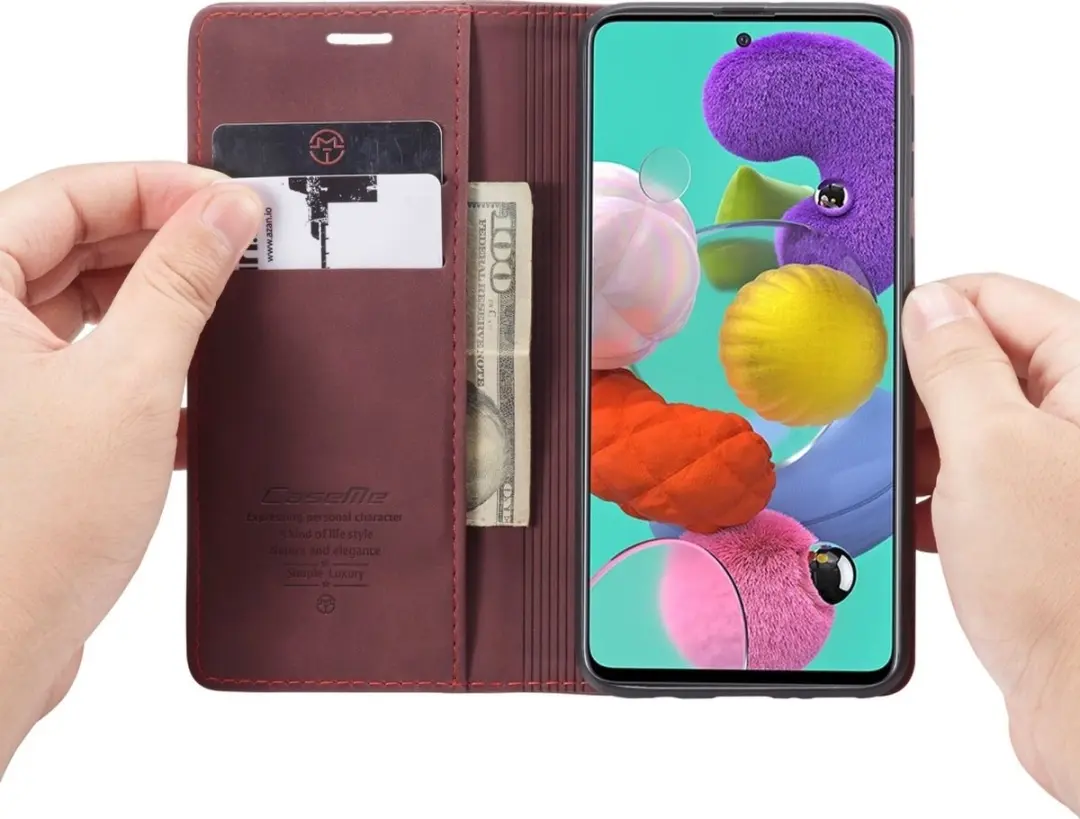 Caseme Samsung Galaxy A51 Kunstlederen Bookcase Hoesje - Rood - 2 Pasjes