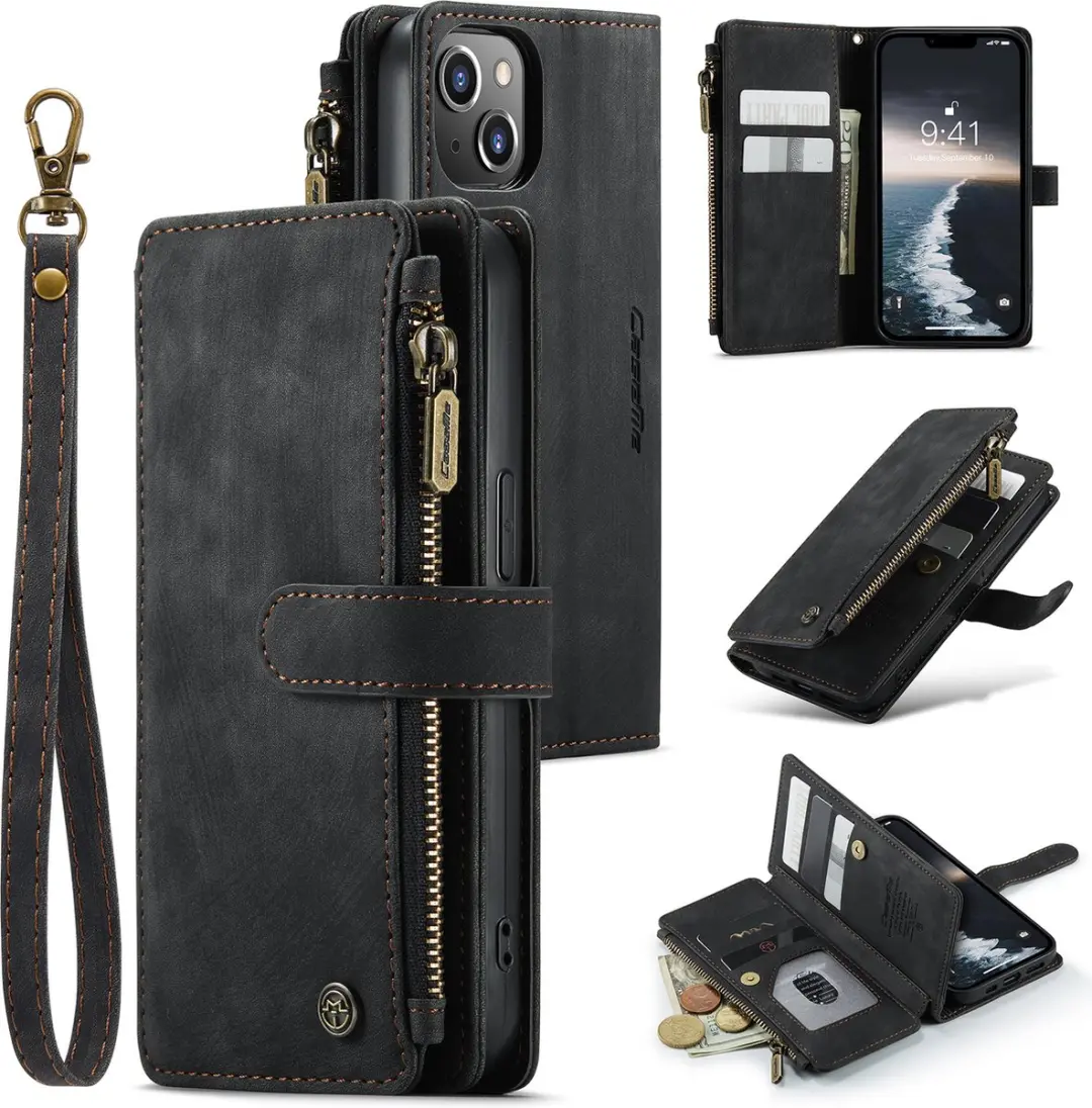 CaseMe iPhone 14 Wallet Book Hoesje - 7 Pasjes - Zwart