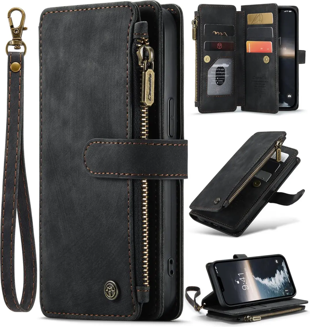 CaseMe iPhone 14 Wallet Book Hoesje - 7 Pasjes - Zwart