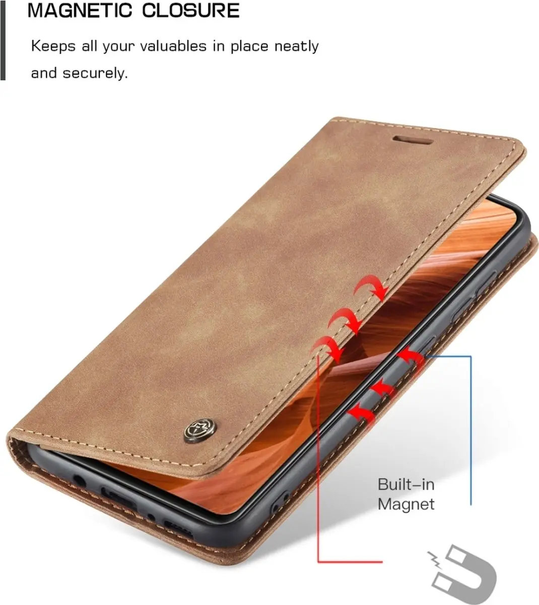 Caseme Samsung Galaxy A41 Kunstlederen Bookcase Hoesje - 2 Pasjes - Bruin