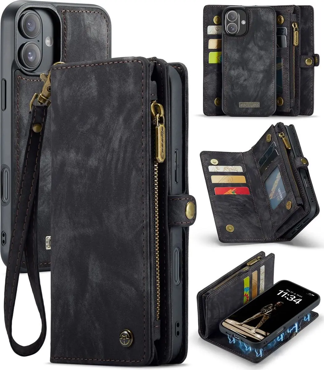 Caseme 008 Telefoonhoesje iPhone 16 Plus - 2in1 Bookcase Zwart