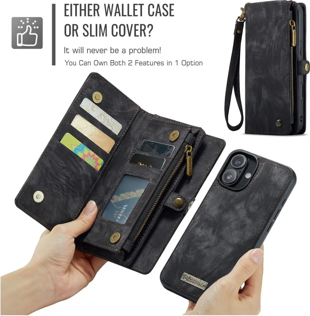 Caseme 008 Telefoonhoesje iPhone 16 Plus - 2in1 Bookcase Zwart