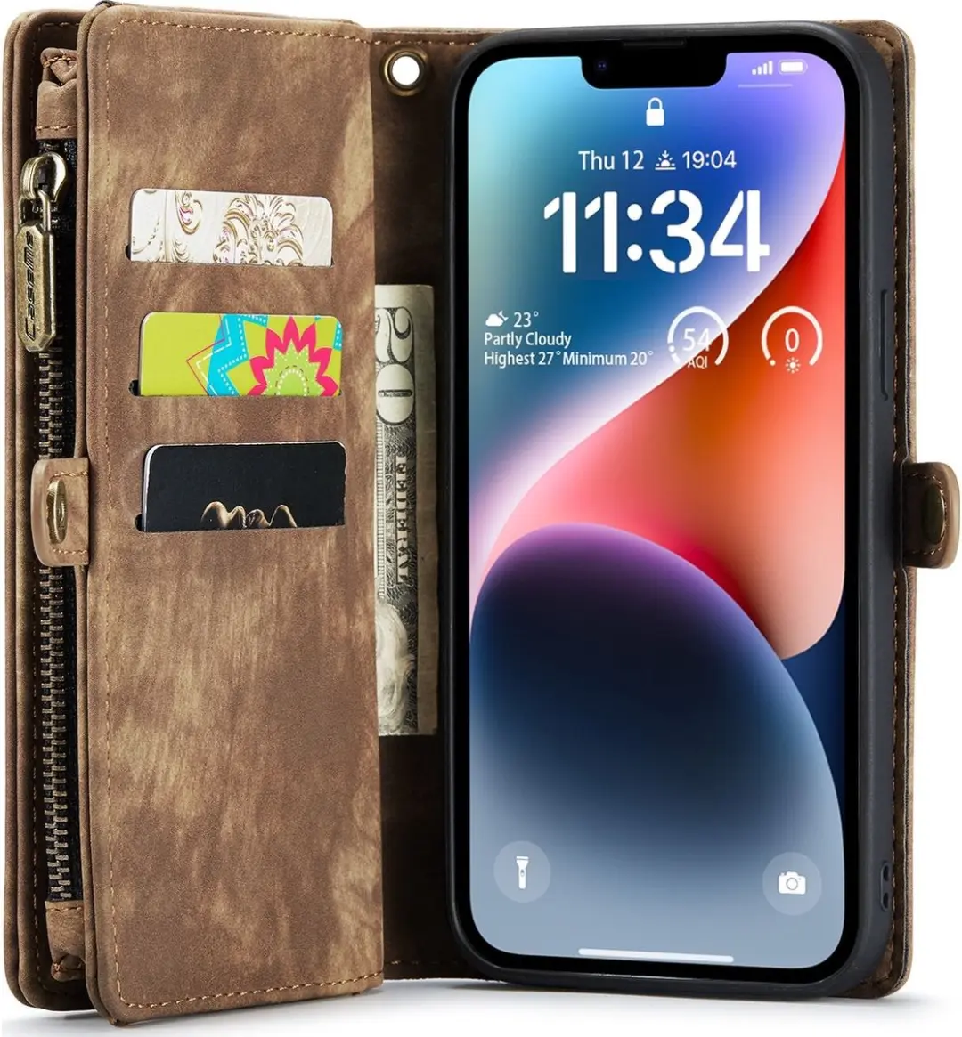 Caseme 008 Telefoonhoesje iPhone 14 - 5 Pasjes - Bruin
