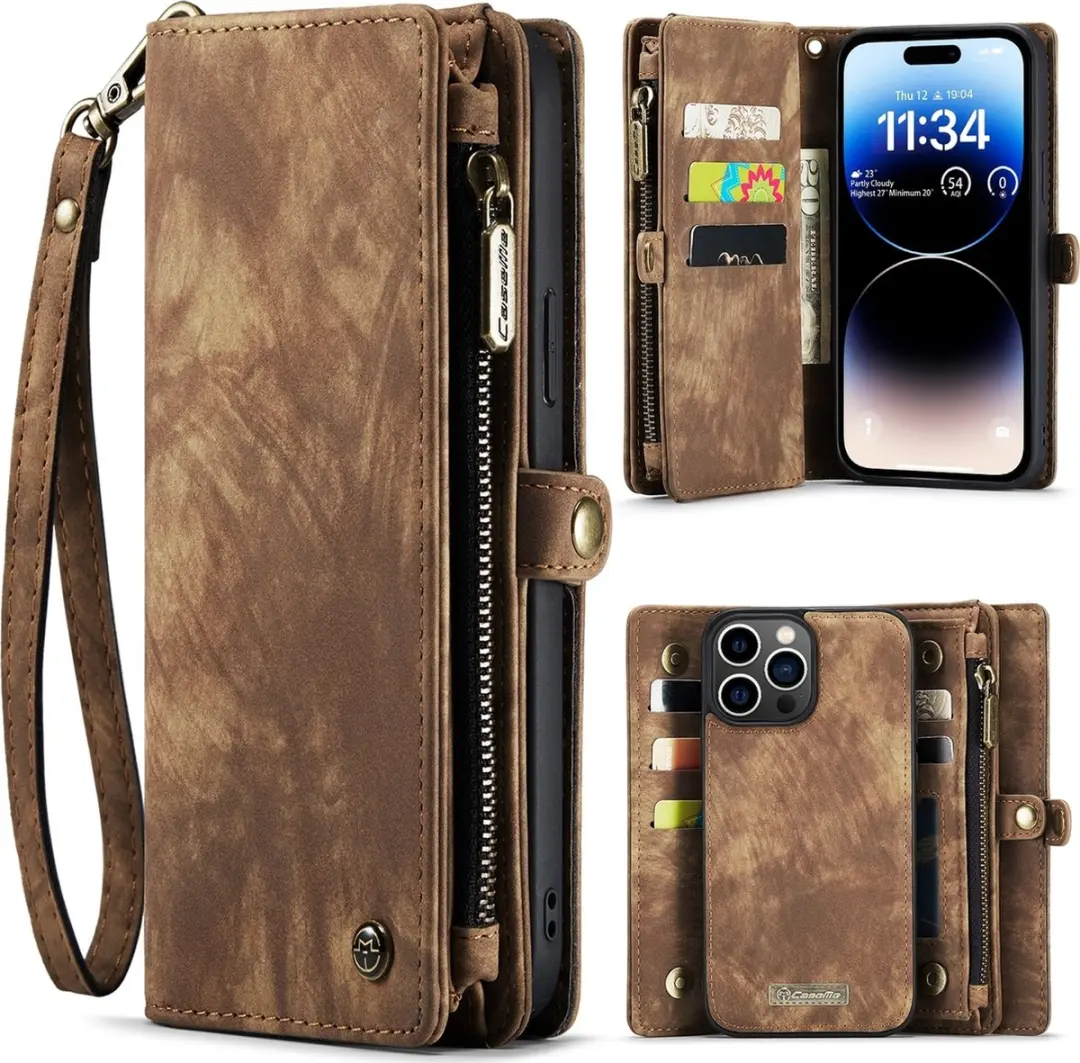 Caseme 008 Telefoonhoesje iPhone 15 Pro - 2in1 Bookcase Portemonnee Bruin