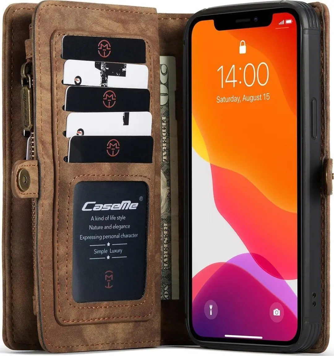 Caseme 008 Telefoonhoesje iPhone 12 Pro - 2in1 Bookcase Bruin