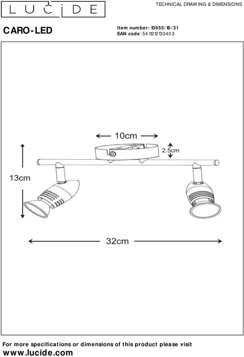 Lucide CARO-LED Plafondspot GU10 2x5W 2700K - Wit